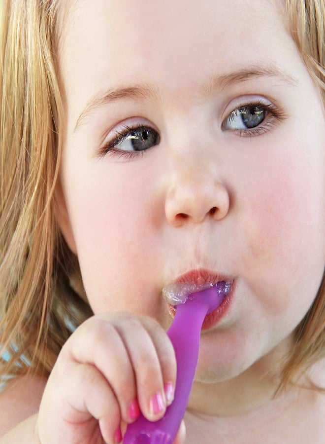 ChooMee FlexiDip Silicone Baby Learning Utensil | 4 Months + Baby Led Weaning | Flat Head Spoon with Firm Handle | Designed in USA, BPA Free, Premium Grade Platinum Silicone | 2 CT Pink Purple - Image 4
